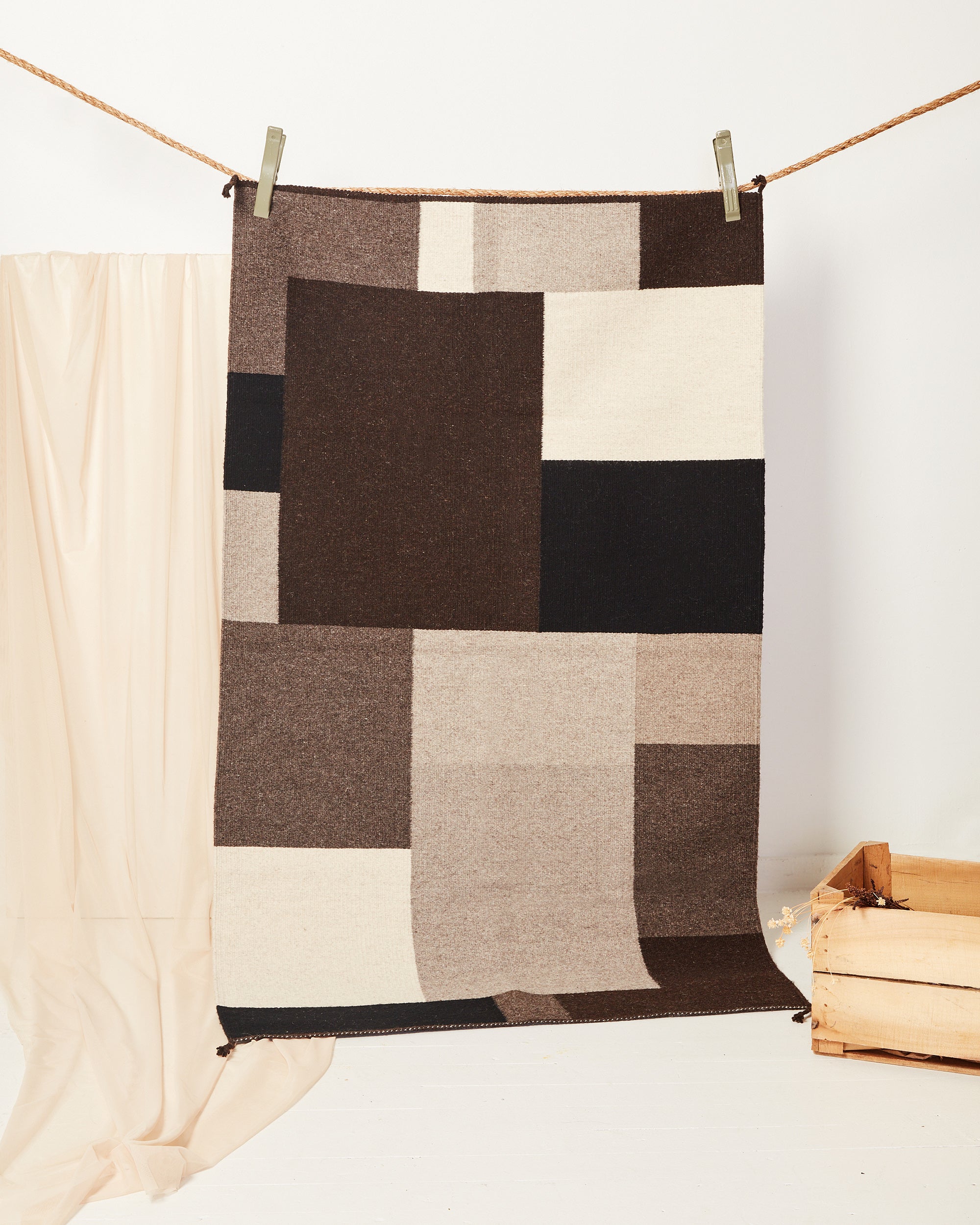 Light Brown Spotted Throw Blanket in 100% Pure New Wool