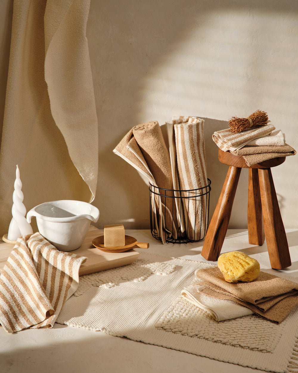 Organic Cotton Dish Towels, Neutral Striped Tea Towels, Handwoven